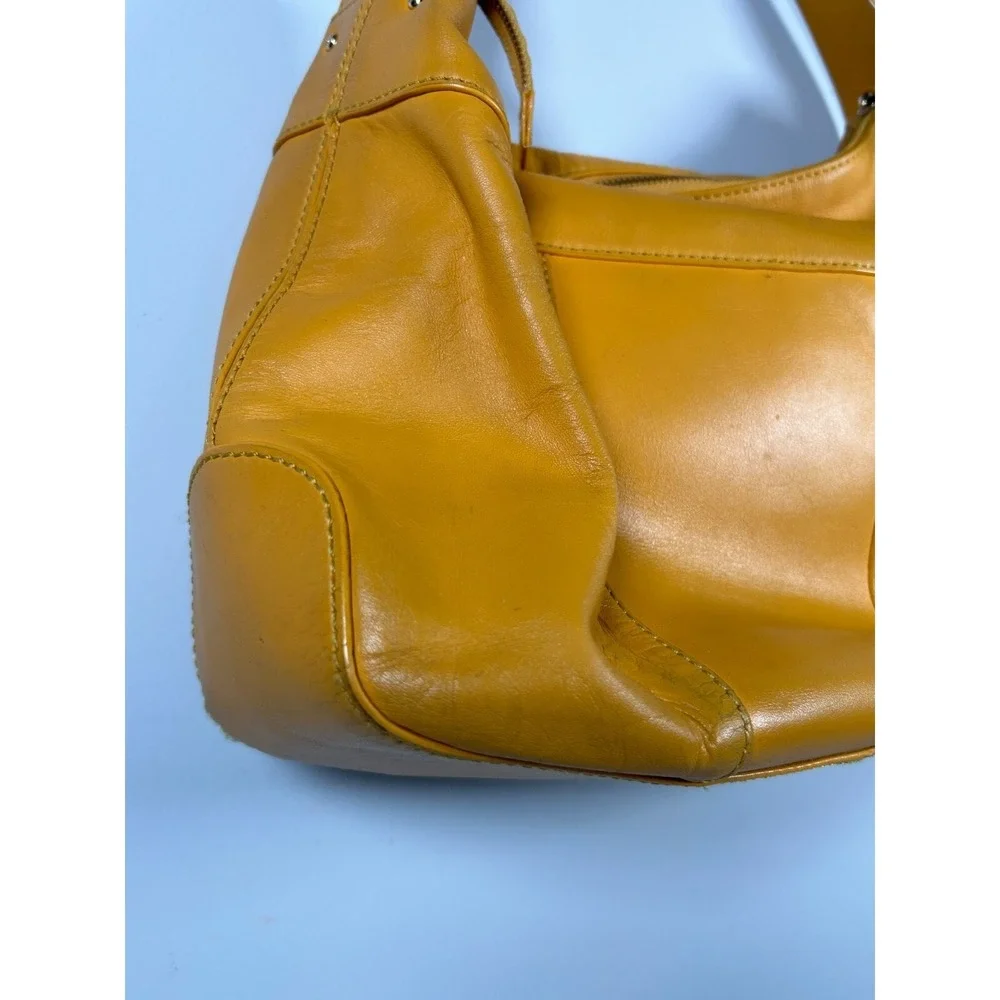 Vintage Kate‎ Spade Yellow Leather Flap Front Hobo Shoulder Handbag Size Small